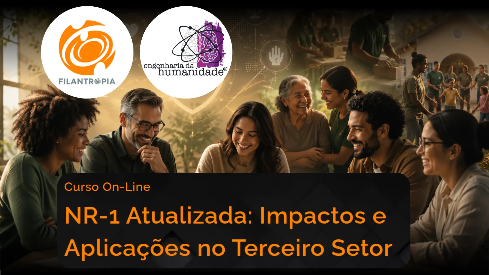 Arte do curso online “NR-1 Atualizada: Impactos e Aplicações no Terceiro Setor”, da Rede Filantropia
